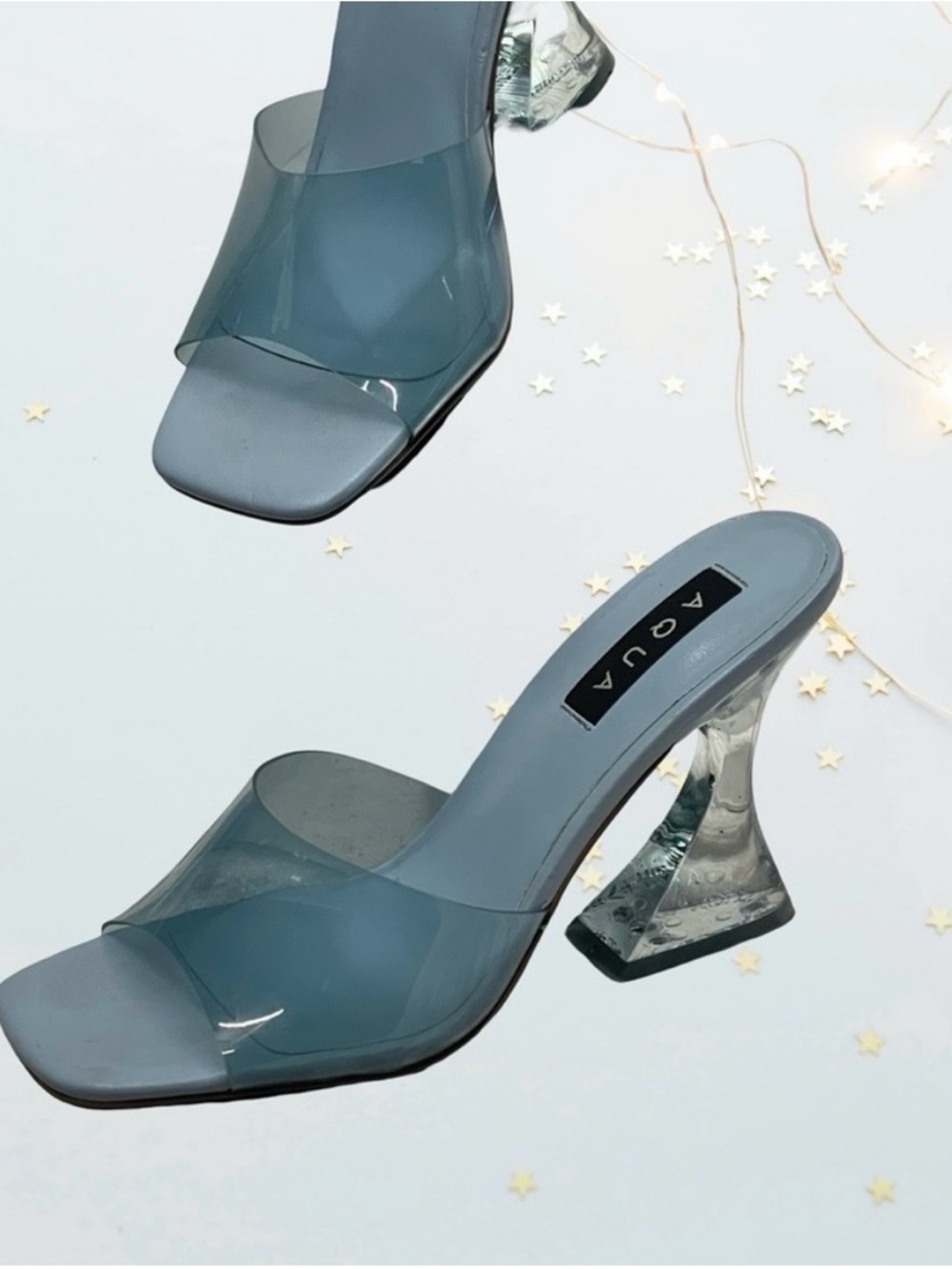 Aqua Blue Transparent Mule Sandals with Sculpted Clear Heel